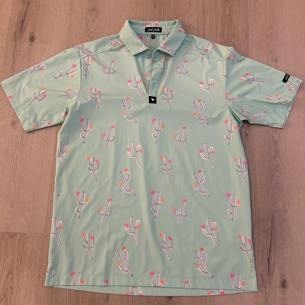Bad Birdie Mint Polo with Cactus Print